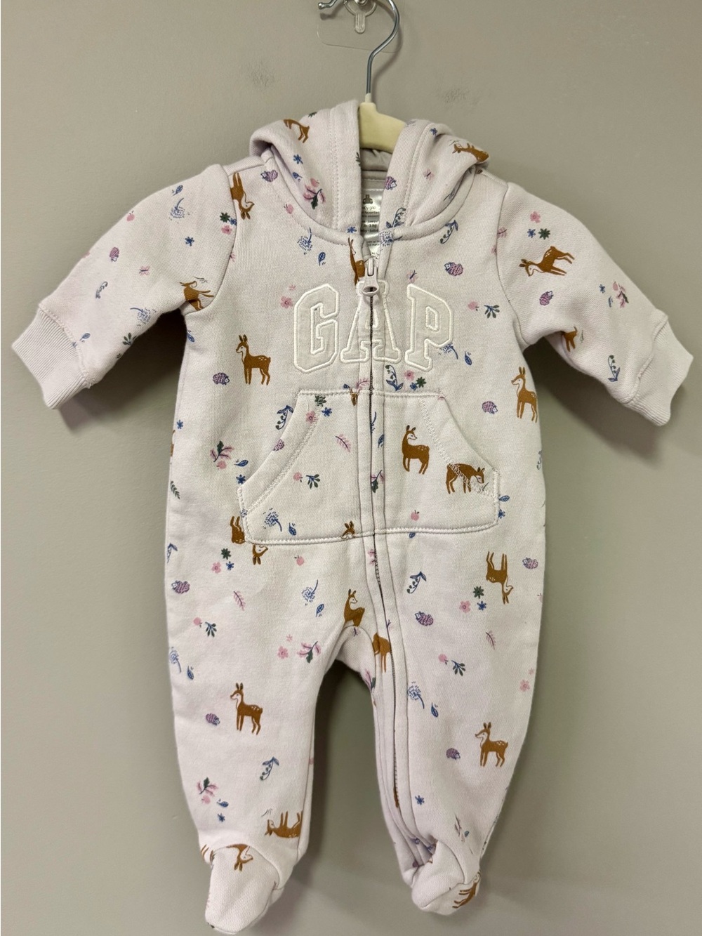 GAP Lilac Hooded Baby One-Piece with Deer Print